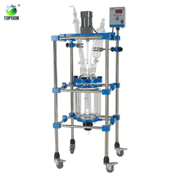 Reactor de cristal de doble capa encamisado CE 80L con vacío con destilación con mezcla y calefacción para uso en laboratorio